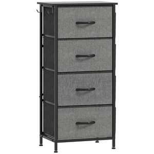 Imagine HOMCOM Comodă 4 sertare din material textil, mobilier de depozitare cu 4 buzunare, 2 cârlige, structură din oțel, 45 x 30 x 94, 5 cm, gri | Aosom Romania