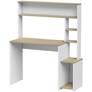 Imagine HOMCOM Birou pentru calculator, 114 x 45 x 138 cm, birou cu depozitare, rafturi deschise și suport unitate centrală, alb și lemn natural | Aosom Romania