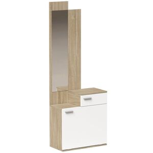 Imagine HOMCOM Consolă de intrare cu oglindă pantofar cu clapetă șezut sertar măsuță mică 61x30x170 cm alb | Aosom Romania