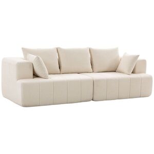 Imagine HOMCOM Canapea 3 locuri din chenille 248 cm, canapea modernă pentru living, șezut larg căptușit, perne cu arcuri, bej | Aosom Romania