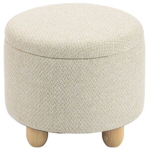 Imagine HOMCOM Taburet Rotund cu Spațiu de Depozitare, Capac, 19 L, Material Textil cu Aspect de Iută, 38, 5x38, 5x33, 5 cm, Bej | Aosom Romania