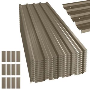 Imagine Outsunny Set de 12 Panouri pentru Acoperiș din Oțel Galvanizat 7m² pentru Căsuță de Unelte Șopron 129x45cm Maro | Aosom Romania