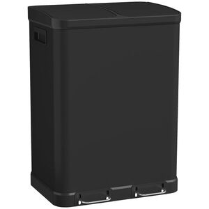 Imagine HOMCOM Coș de gunoi de bucătărie cu dublu compartiment 2 x 30 l cu pedală din oțel inoxidabil, capac cu închidere silențioasă, negru | Aosom Romania