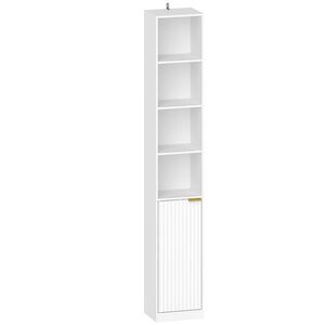 Imagine HOMCOM Raft pentru cărți cu 6 niveluri, bibliotecă înaltă și îngustă, 4 rafturi deschise, ușă și raft reglabil, alb | Aosom Romania