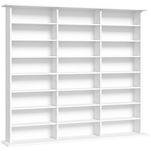 Imagine HOMCOM Mobilier de depozitare 1 032 CD / 594 DVD, etajeră multimedia, 24 compartimente și 18 rafturi ajustabile, alb | Aosom Romania