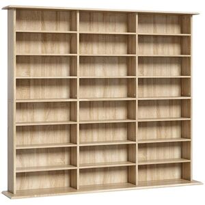 Imagine HOMCOM Mobilier depozitare 1 032 CD-uri / 594 DVD-uri, raft multimedia, 24 compartimente și 18 rafturi ajustabile, stejar | Aosom Romania