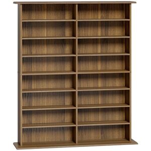 Imagine HOMCOM Depozitare pentru CD și DVD cu 16 compartimente și 12 rafturi reglabile, capacitate max. 720 CD/396 DVD și Blu-ray-uri, nuc | Aosom Romania