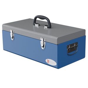 Imagine DURHAND Caisse boite à outils en métal transportable cu 3 mânere, 2 încuietori, dim. 50L x 26l x 18, 5H cm, bleu | Aosom Romania