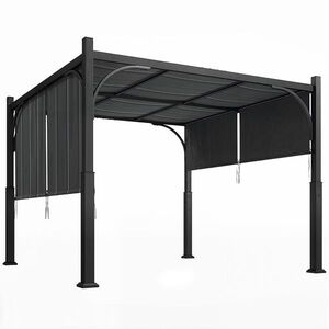Imagine Outsunny Pergolă de grădină 3 x 3 m tonelă de grădină cu copertină glisantă, structură metalică, pentru exterior, Gri Închis | Aosom Romania