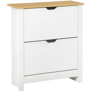 Imagine HOMCOM Dulap pentru pantofi cu 2 compartimente, capacitate 12 perechi, 72x26x80 cm, alb + maro | Aosom Romania