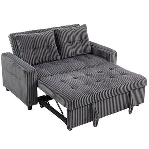 Imagine HOMCOM Pat-canapea 2 locuri, husă din cord, transformabil în canapea de dormit, 2 perne, buzunare laterale, 157 x 190 cm, gri închis | Aosom Romania