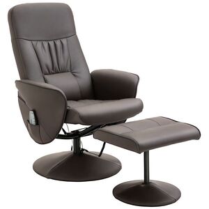 Imagine HOMCOM Relaxsessel cu taburet, fotoliu TV rotativ cu 10 puncte de masaj, funcție de culcare, fotoliu de masaj cu telecomandă, buzunar lateral, fotoliu TV, piele ecologică, Maro | Aosom Romania