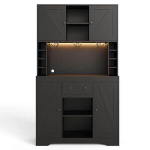 Imagine Dulap înalt de bucătărie cu funcție de vinotecă, Negru | Aosom Romania