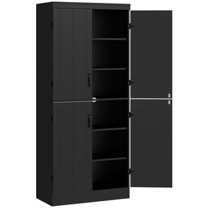Imagine HOMCOM Bufet înalt pentru bucătărie, dulap de bucătărie cu 4 uși, 6 niveluri și rafturi reglabile, 76 x 40 x 176, 7 cm, negru | Aosom Romania
