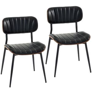 Imagine HOMCOM Set de 2 scaune de dining tapițate cu piele sintetică, cu spătar curbat, picioare din metal 49, 5x49, 5x80 cm, negru și maro | Aosom Romania