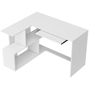Imagine HOMCOM Birou de colț, 120 x 100 x 76 cm, birou pentru calculator în L cu sertar pentru tastatură, 4 compartimente deschise, alb | Aosom Romania