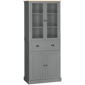 Imagine HOMCOM Dulap Cămară cu 5 Niveluri și Sertar Central, din MDF și PAL, 76x40x182, 5cm, Gri | Aosom Romania
