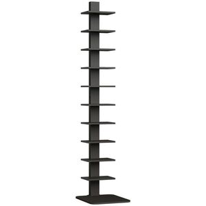 Imagine HOMCOM Bibliotecă Verticală înaltă cu 11 Rafturi, Bibliotecă Economisitoare de Spațiu Slim, Raft Industrial pentru Living, Dormitor, Birou, 34.5x41.5x163.5 cm, Negru | Aosom Romania