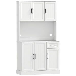 Imagine HOMCOM Dulap de bucătărie, 180, 5 cm, dulap de depozitare, suprafață de lucru, orificiu pentru cablu, rafturi reglabile, MDF, Alb | Aosom Romania