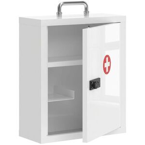 Imagine HOMCOM Dulap pentru medicamente pentru montare pe perete cu încuietoare cu cifru, 3 niveluri, dulap încuiabil pentru prim-ajutor din oțel, Alb | Aosom Romania
