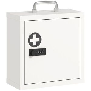 Imagine HOMCOM Dulap pentru medicamente pentru montare pe perete cu încuietoare cu cifre, dulap pentru prim-ajutor în 2 niveluri din oțel inoxidabil, Alb | Aosom Romania