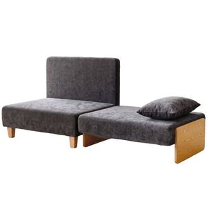 Imagine HOMCOM Fotoliu Extensibil cu Perne și Buzunare, 70x70x80cm, Gri Închis | Aosom Romania