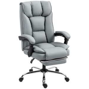 Imagine HOMCOM Scaun de birou ergonomic, fotoliu rabatabil cu suport pentru picioare, înălțime reglabilă, rotativ 360°, gri | Aosom Romania