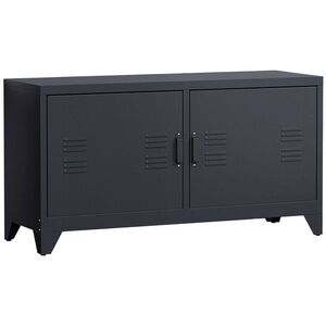 Imagine HOMCOM Suport TV banc televizor design industrial 2 dulapuri cu 2 rafturi reglabile treceri pentru cabluri structura otel negru | Aosom Romania