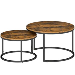 Imagine HOMCOM Set de 2 măsuțe nesting stivuibile design industrial blat cu aspect de ciment picioare din metal maro rustic | Aosom Romania