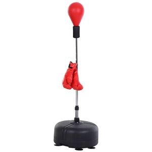 Imagine HOMCOM Punching Ball cu Înălțime Reglabilă cu Mănuși de Box, din Oțel, Piele Sintetică și PE, Ø48x136-154 cm, Negru și Roșu | Aosom Romania
