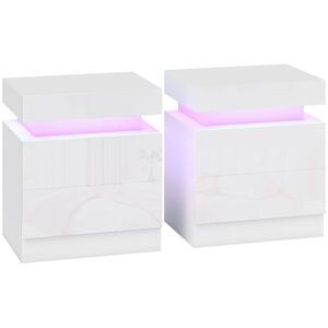Imagine HOMCOM Set 2 Noptiere LED cu 4 Moduri, 2 Sertare, PAL, 45x35x52 cm, Alb Lucios | Aosom Romania