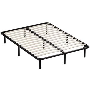 Imagine HOMCOM Pat Dublu Industrial cu 28 de Lamele și Spațiu de Depozitare, din Lemn și Oțel, 190x140x31 cm, Negru și Lemn Natur | Aosom Romania