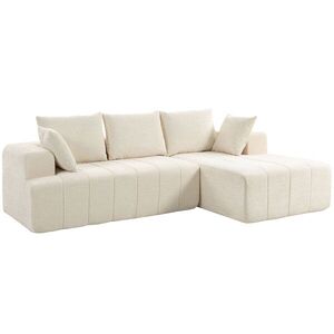 Imagine HOMCOM Canapea colțar 256 cm cu șezlong, canapea-extensibilă 3 locuri în chenille formă L, șezut și cotiere late, bej | Aosom Romania