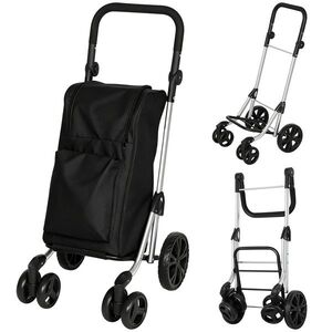 Imagine HOMCOM Trolley de cumpărături, geantă de 46 litri, cărucior pliabil cu buzunar frigorific, mâner reglabil, cadru din aluminiu, Negru | Aosom Romania