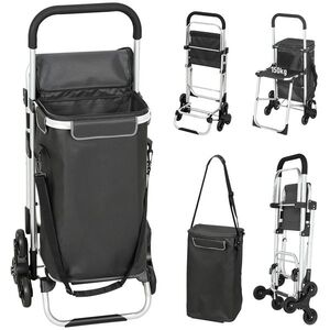 Imagine HOMCOM troler de cumpărături, geantă Oxford 40 L, design 3 roți, cadru din aluminiu, scaun, Duneklgrau | Aosom Romania