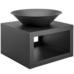 Imagine Outsunny Focar Ø59 cm cu raft pentru lemne, cârlig, utilizabil cu lemne și cărbune, rotund, Negru | Aosom Romania
