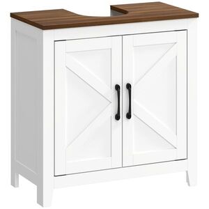 Imagine HOMCOM Dulap sub chiuvetă, mobilier de baie modern cu 2 uși în stil hambar și raft reglabil, alb | Aosom Romania