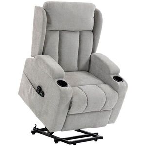 Imagine HOMCOM Fotoliu Ridicător Electric cu Masaj și Încălzire, Fotoliu Relax Electric din Chenille, Tetieră Rabatabilă, Gri Deschis | Aosom Romania