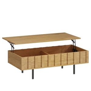 Imagine HOMCOM Masă de cafea rabatabilă cu 2 compartimente ascunse și laterale canelate, Stil Mid-Century Modern, 110x55x36, 5cm, Stejar | Aosom Romania