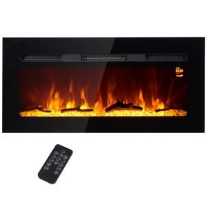 Imagine HOMCOM Șemineu Electric cu Telecomandă, Flacără și Iluminare Reglabilă din Oțel și Sticlă Călită, 91, 4x15, 8x45 cm, Negru | Aosom Romania