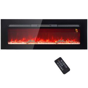 Imagine HOMCOM Șemineu Electric Încastrabil cu Telecomandă, Flacără Reglabilă, Temporizator și Termostat, 127x15, 8x45 cm, Negru | Aosom Romania