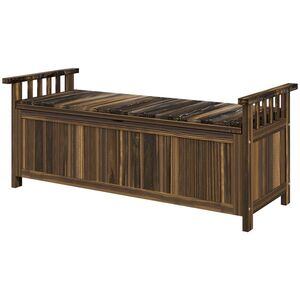 Imagine Outsunny Bancă de grădină cu 2 locuri din lemn, rezistentă la intemperii, mobilier de grădină cu spațiu de depozitare și brațe 128, 5 x 56 x 53, 5cm, Verkohlt | Aosom Romania