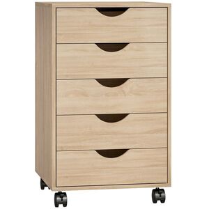 Imagine HOMCOM Sertarieră birou cu roți și 5 sertare, arhivor mobil, pentru birou, living 40x40x67 cm Stejar | Aosom Romania