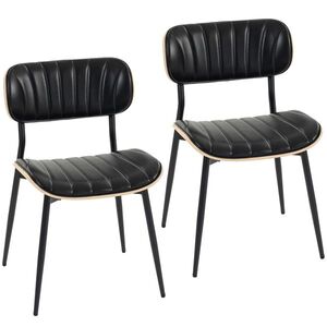 Imagine HOMCOM Set de 2 scaune pentru sufragerie, scaune de bucătărie fără brațe, spătar curbat și șezut tapitat cu PU, negru | Aosom Romania