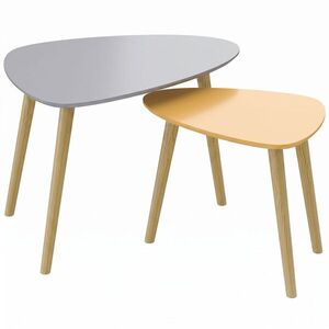 Imagine HOMCOM Set de 2 mese de cafea gigogne design scandinav picioare din lemn și blat din lemn, gri și galben | Aosom Romania
