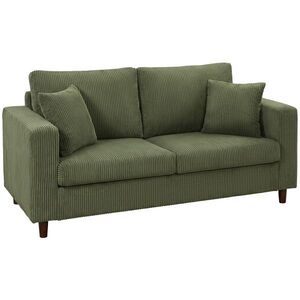 Imagine HOMCOM Canapea cu 2 Locuri de 170 cm din Catifea cu Nervuri, Șezut Lat și Adânc, Picioare din Lemn Masiv, Verde | Aosom Romania