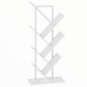 Imagine HOMCOM Bibliotecă în formă de copac, 7 niveluri, mobilier de depozitare industrial cu cadru din oțel, 50x24x109cm, alb | Aosom Romania