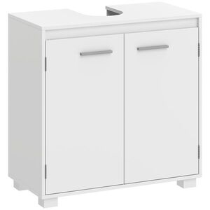 Imagine HOMCOM Dulap sub lavoar, mobilier modern independent pentru baie cu decupaj în formă de U, raft reglabil, Alb | Aosom Romania