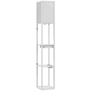 Imagine HOMCOM Lampă de podea cu raft în 3 trepte, comutator de picior, porturi USB, MDF, Alb | Aosom Romania