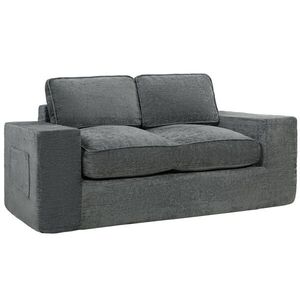 Imagine HOMCOM Canapea 2 locuri din chenille, canapea de living 156 cm, șezut și cotiere late căptușite, 2 perne, gri | Aosom Romania